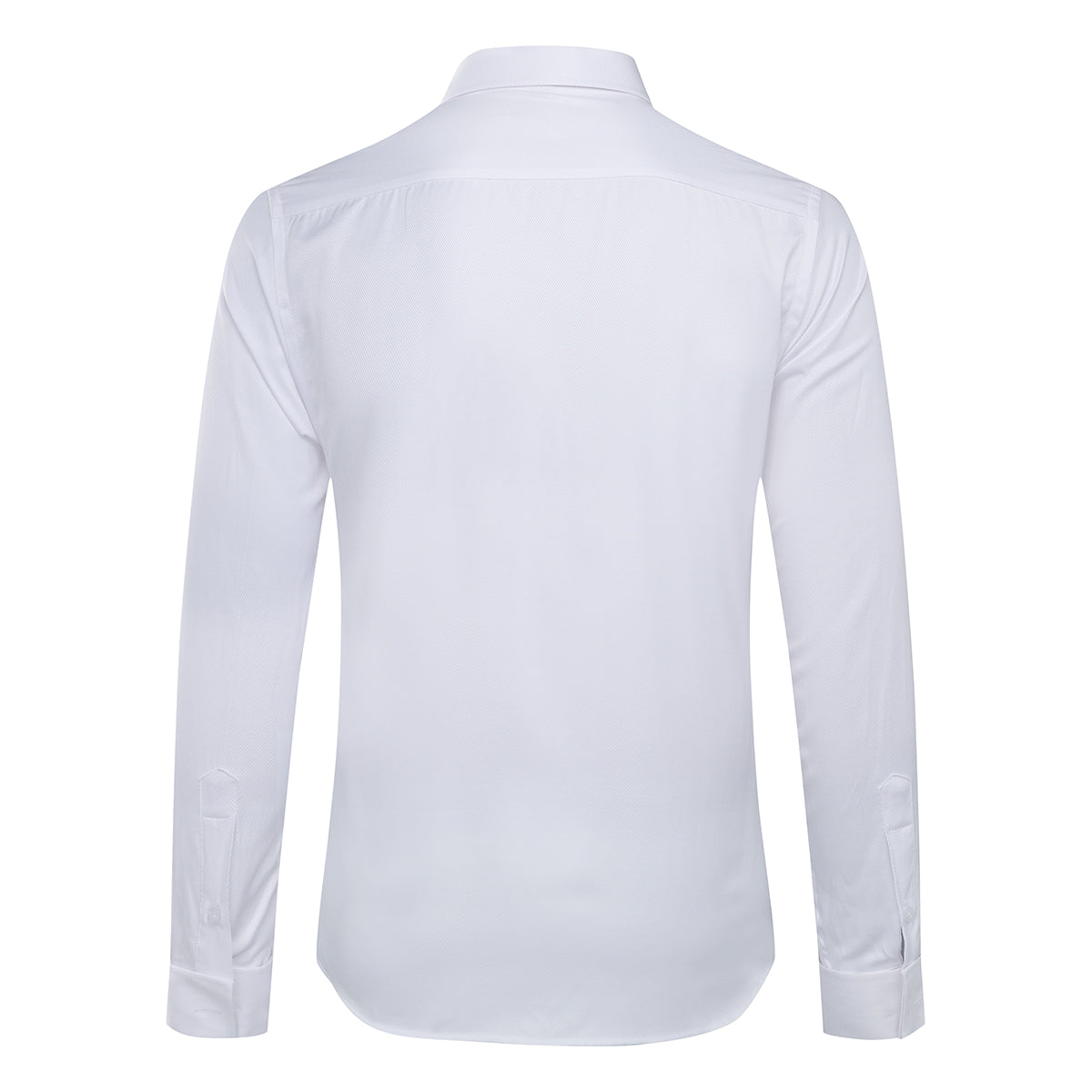 White # Men's slim fit button-down stripe checked dress shirt, long sleeve point collar with 2-button cuffs, soft breathable polyester casual formal top for business, office, wedding, party and daily wear, isolated on white background.