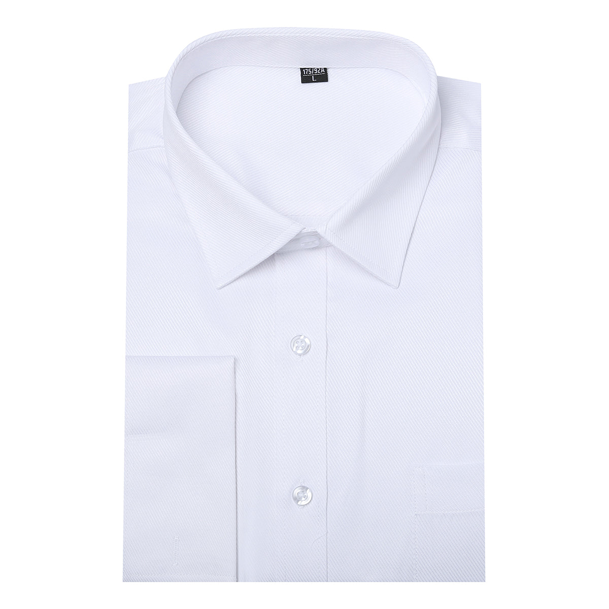 White # Men's slim fit button-down stripe checked dress shirt, long sleeve point collar with 2-button cuffs, soft breathable polyester casual formal top for business, office, wedding, party and daily wear, isolated on white background.