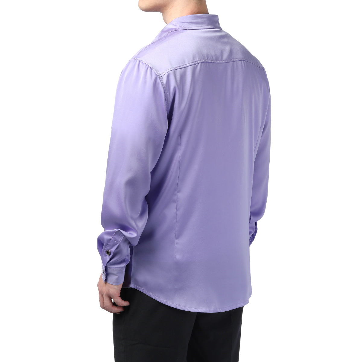 Purple # Men's solid color long sleeve slim fit dress shirt, soft breathable polyester formal top with luxurious comfort for business, office, wedding, party and daily wear, isolated on white background.