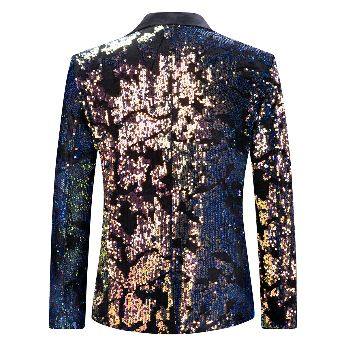 Converted # Men's slim fit sequin party blazer with notched lapel and single-breasted button closure, converted color sparkle jacket with round sequin decoration and fully lined interior for prom, wedding, banquet and celebration, isolated on white background.