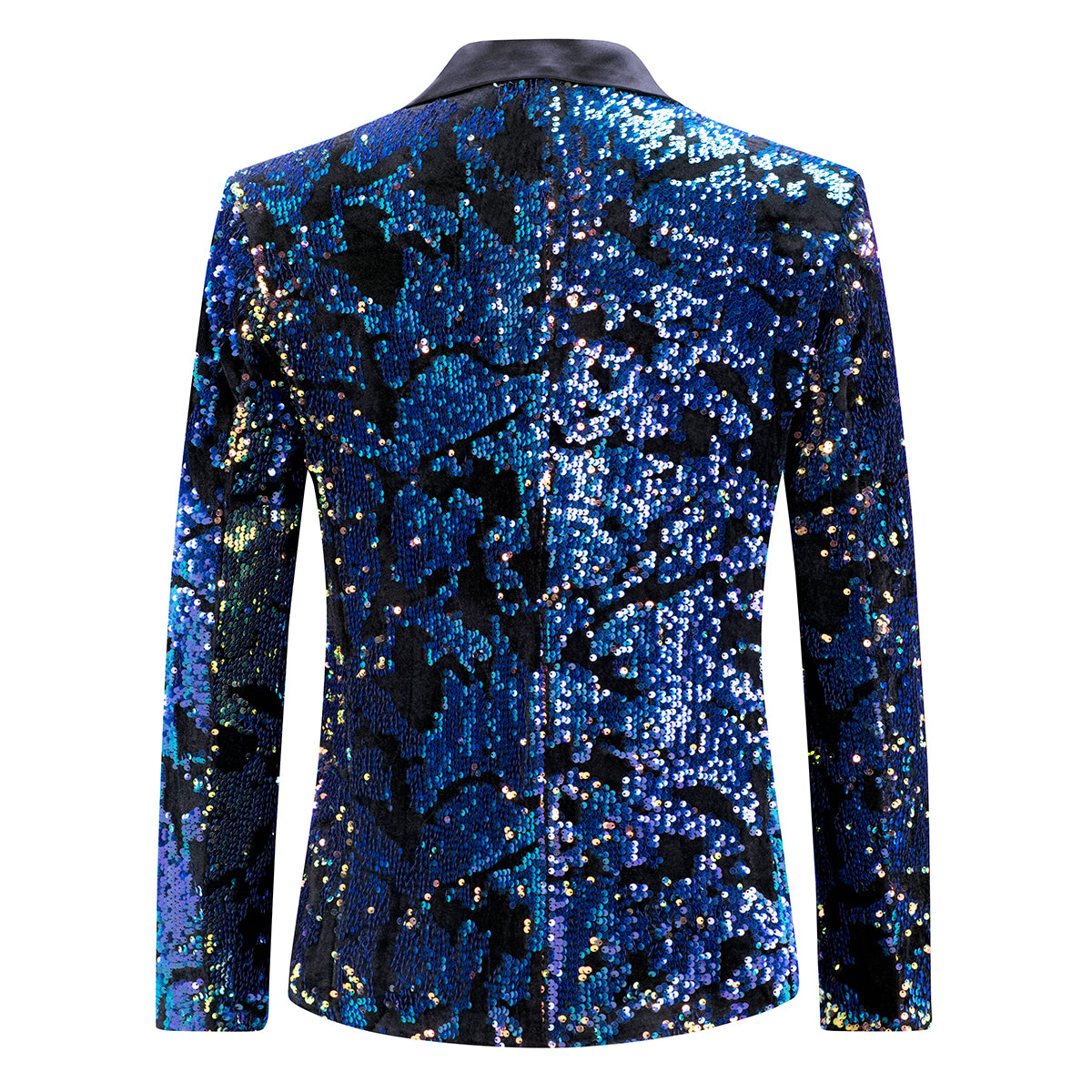 Converted # Men's slim fit sequin party blazer with notched lapel and single-breasted button closure, converted color sparkle jacket with round sequin decoration and fully lined interior for prom, wedding, banquet and celebration, isolated on white background.
