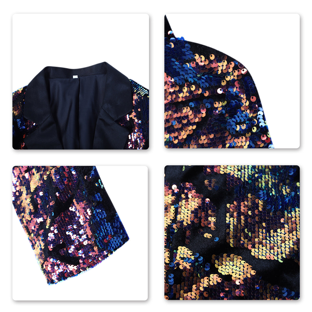 Converted # Men's slim fit sequin party blazer with notched lapel and single-breasted button closure, converted color sparkle jacket with round sequin decoration and fully lined interior for prom, wedding, banquet and celebration, isolated on white background.