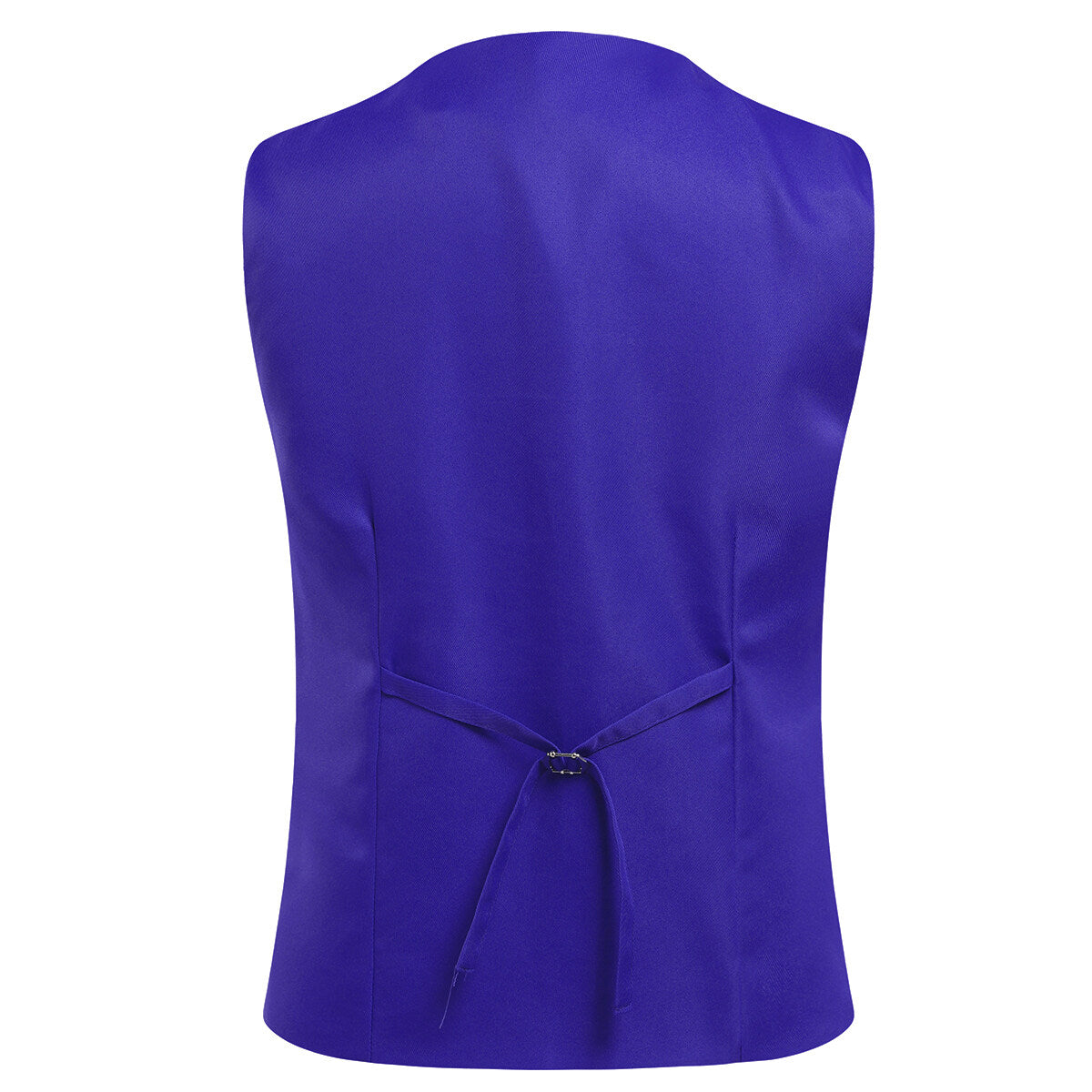 Indigo # Men's slim fit solid color fashion vest with v-neck and button-front closure, sleeveless waistcoat with adjustable strap belt and fully lined interior, soft elastic polyester blend vest for wedding, banquet, party, business and daily wear, isolated on white background.