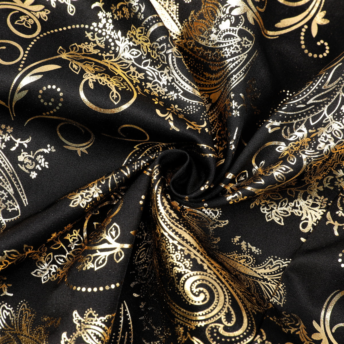 Gold # Men's slim fit floral long sleeve shirt with point collar and button closure, soft breathable polyester blend gold printed top with elegant tone-to-tone embroidery for party, prom, wedding, business and daily wear, isolated on white background.