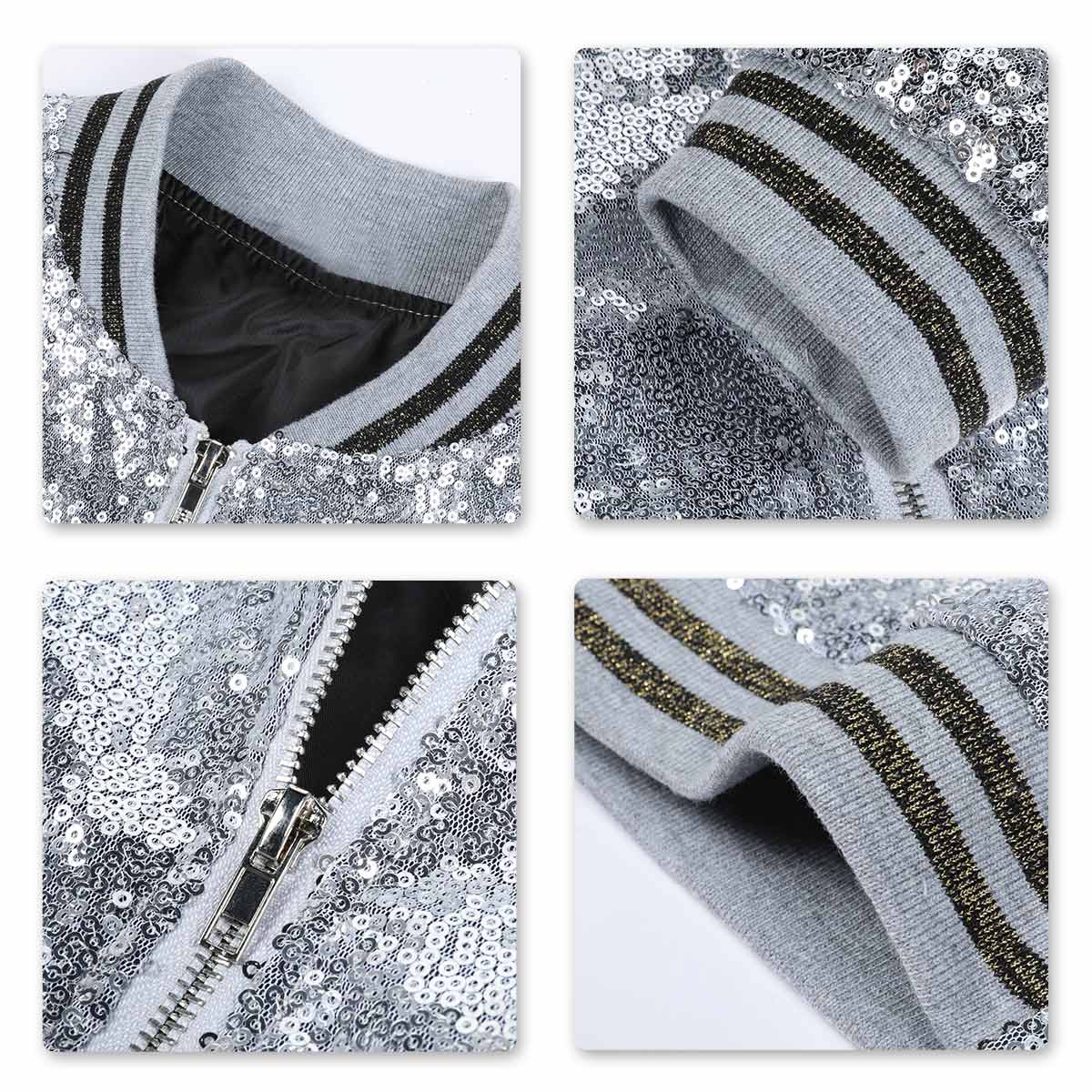Silver # Men's stand collar sequin stage jacket, long sleeve shiny silver blazer with side pockets and soft lining, sparkling performance coat for stage, party, wedding and special events, isolated on white background.