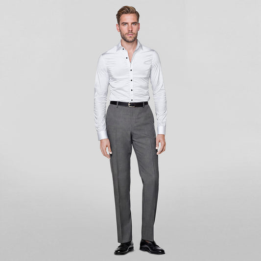 White # Men's casual fashion shiny long sleeve lapel shirt, slim fit point collar button-closure with two sleeve buttons, tone-to-tone embroidery design in smooth breathable polyester blend fabric for party, wedding, business, prom and daily wear, isolated on white background.