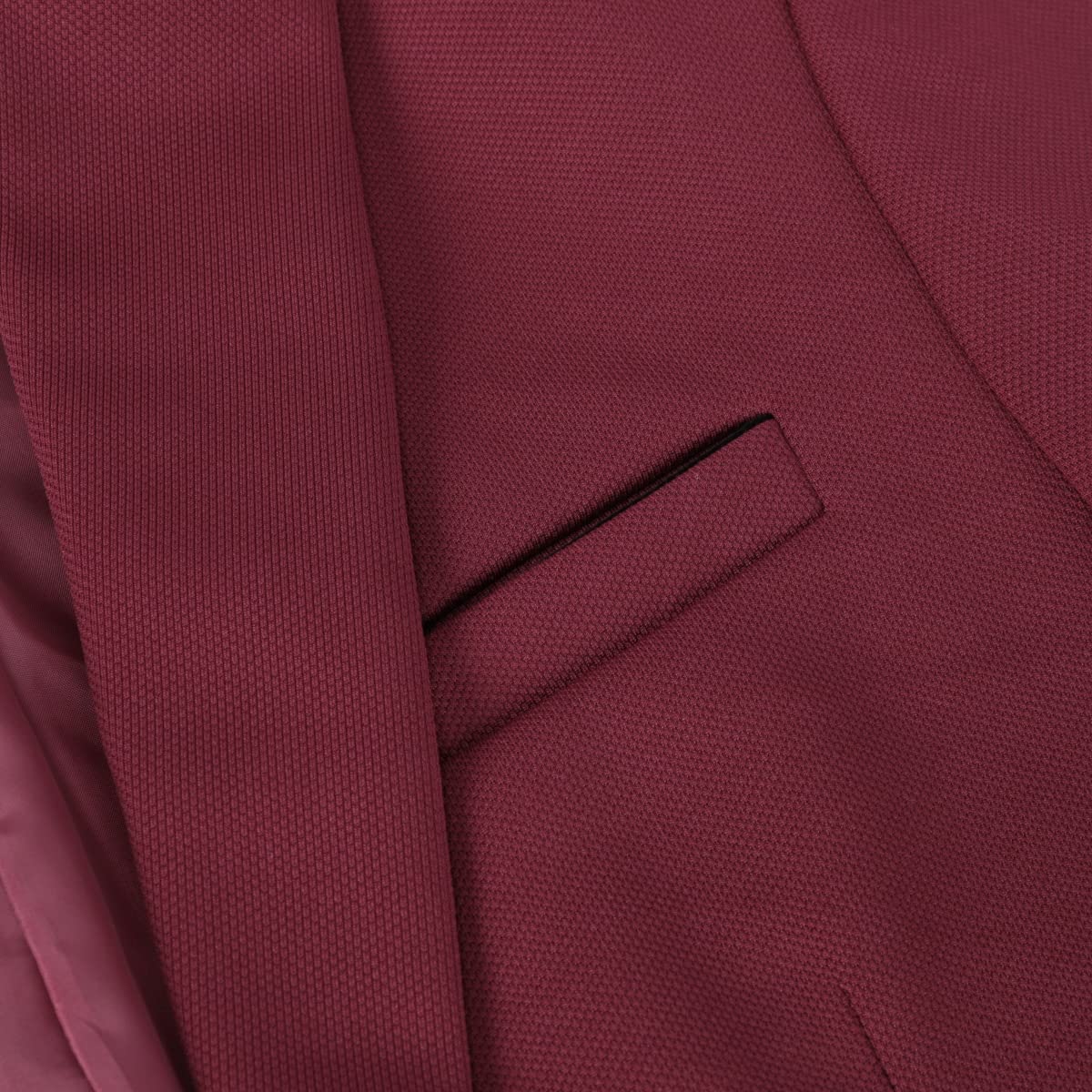 Wine Red # Men's slim fit single-breasted one-button suit set, casual 2-piece blazer jacket with matching trousers, notched lapel and lightly padded shoulders in rich wine red color, perfect for business, office, wedding, party, prom and daily wear, isolated on white background.
