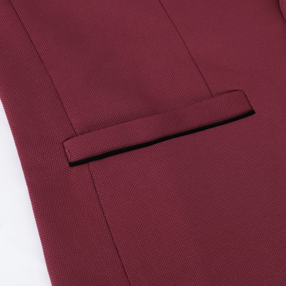 Wine Red # Men's slim fit single-breasted one-button suit set, casual 2-piece blazer jacket with matching trousers, notched lapel and lightly padded shoulders in rich wine red color, perfect for business, office, wedding, party, prom and daily wear, isolated on white background.