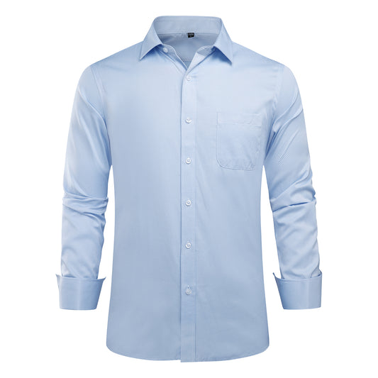 Blue # Men's slim fit button down stripe checked shirt, long sleeve point collar with two-button cuffs, soft and breathable polyester fabric, stylish blue striped casual dress shirt for business, office, dating, travel, party and wedding, isolated on white background.