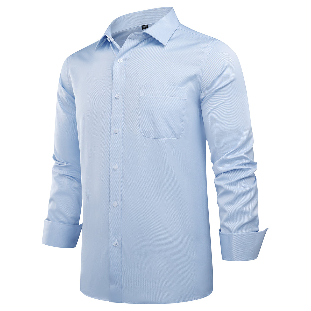 Blue # Men's slim fit button down stripe checked shirt, long sleeve point collar with two-button cuffs, soft and breathable polyester fabric, stylish blue striped casual dress shirt for business, office, dating, travel, party and wedding, isolated on white background.