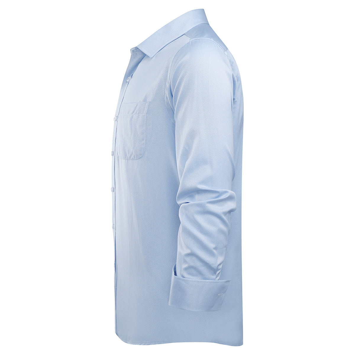 Blue # Men's slim fit button down stripe checked shirt, long sleeve point collar with two-button cuffs, soft and breathable polyester fabric, stylish blue striped casual dress shirt for business, office, dating, travel, party and wedding, isolated on white background.