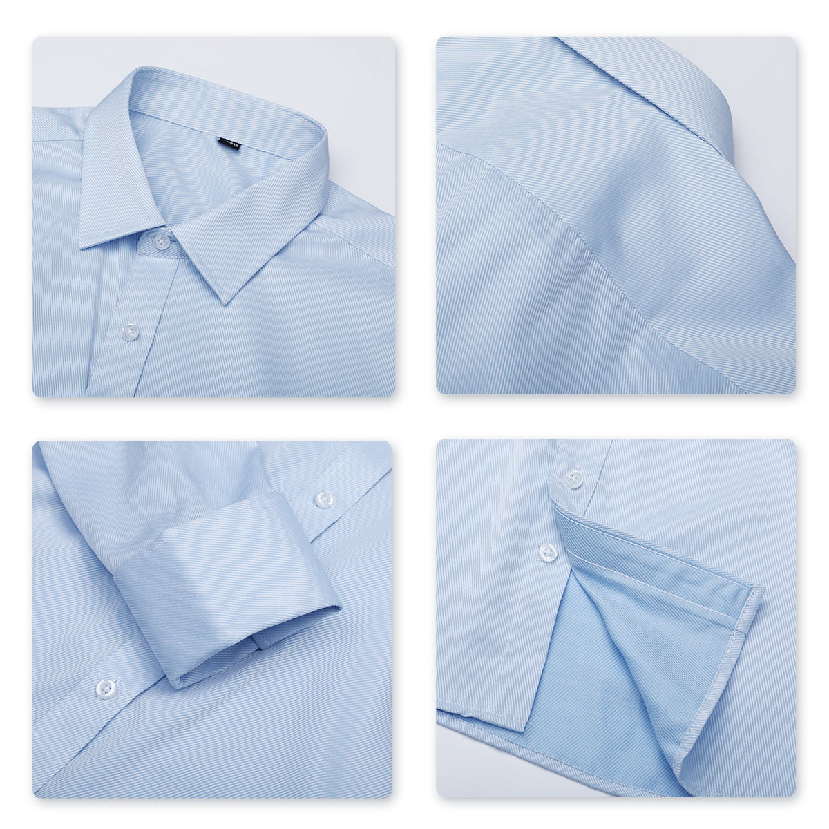 Blue # Men's slim fit button down stripe checked shirt, long sleeve point collar with two-button cuffs, soft and breathable polyester fabric, stylish blue striped casual dress shirt for business, office, dating, travel, party and wedding, isolated on white background.
