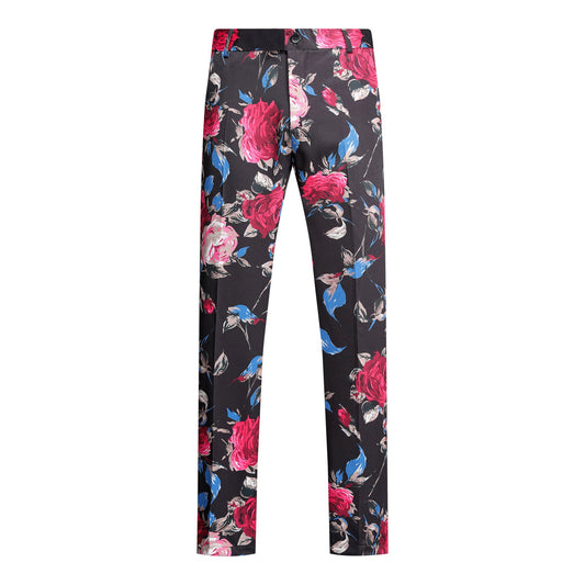 Men's 2-Piece Floral Print Suit Set Black with Red Flowers - Cloudstyle
