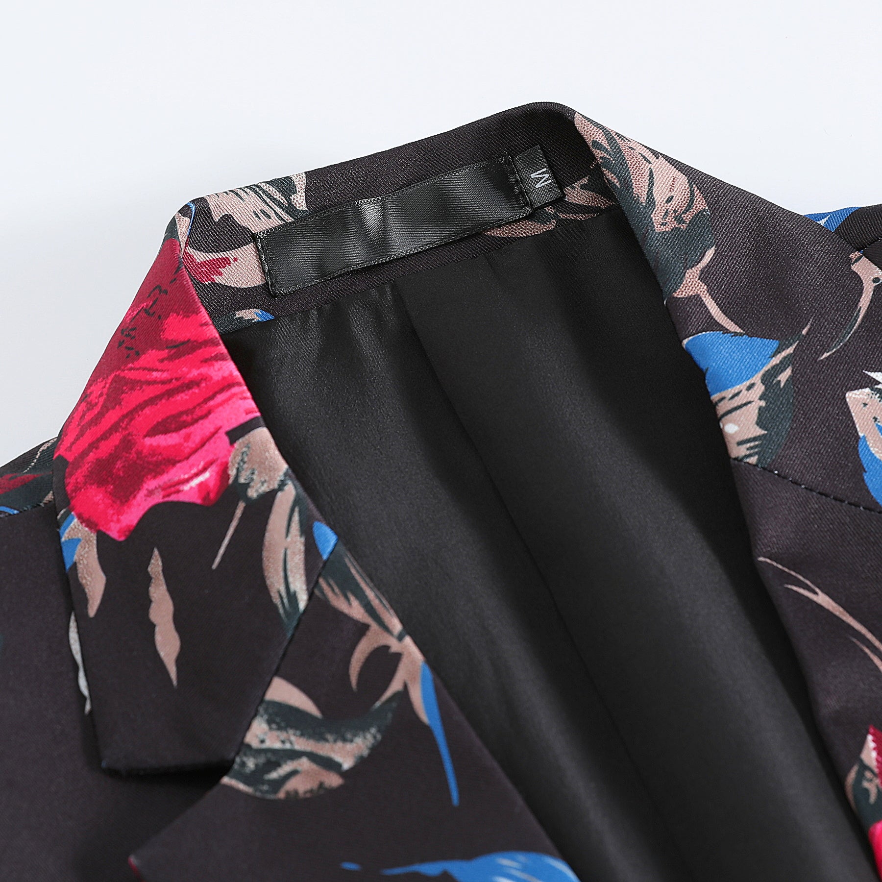 Men's 2-Piece Floral Print Suit Set Black with Red Flowers - Cloudstyle