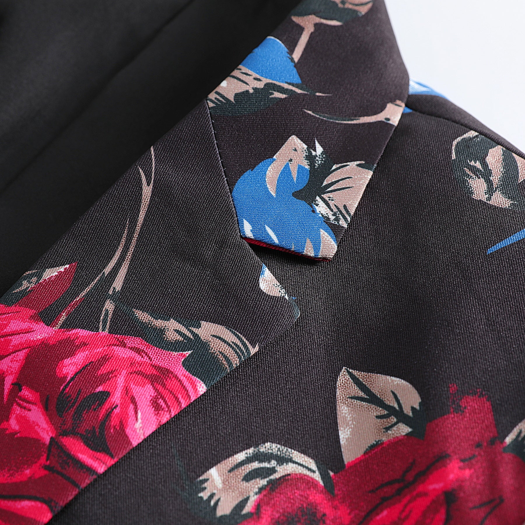 Men's 2-Piece Floral Print Suit Set Black with Red Flowers - Cloudstyle