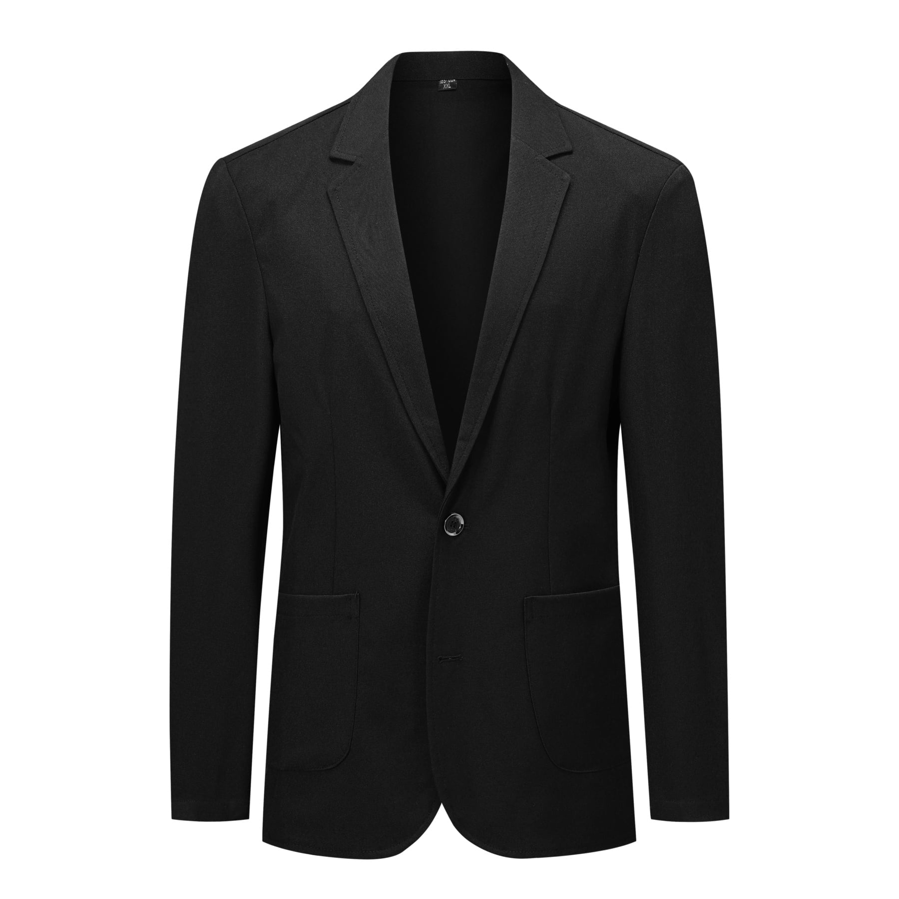 Navy # Men's solid color linen blazer, notch lapel two-button casual regular fit jacket, lightweight breathable spring fall sport coat for daily wear, weddings and banquets, no back vent design, isolated on white background.