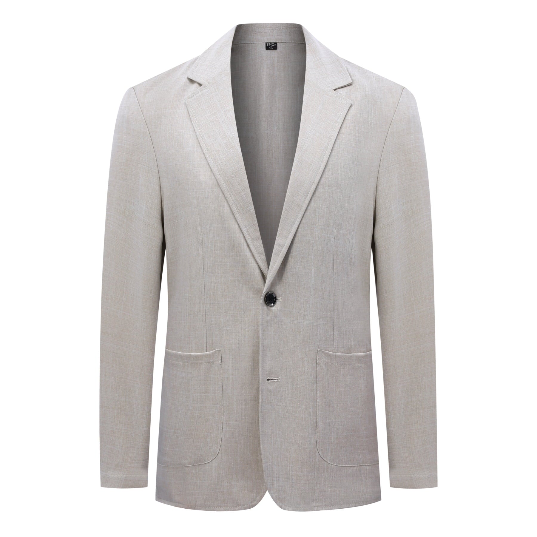 Navy # Men's solid color linen blazer, notch lapel two-button casual regular fit jacket, lightweight breathable spring fall sport coat for daily wear, weddings and banquets, no back vent design, isolated on white background.
