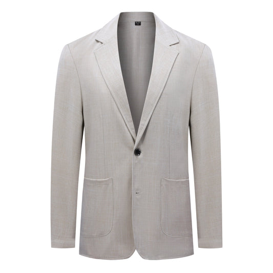 Navy # Men's solid color linen blazer, notch lapel two-button casual regular fit jacket, lightweight breathable spring fall sport coat for daily wear, weddings and banquets, no back vent design, isolated on white background.