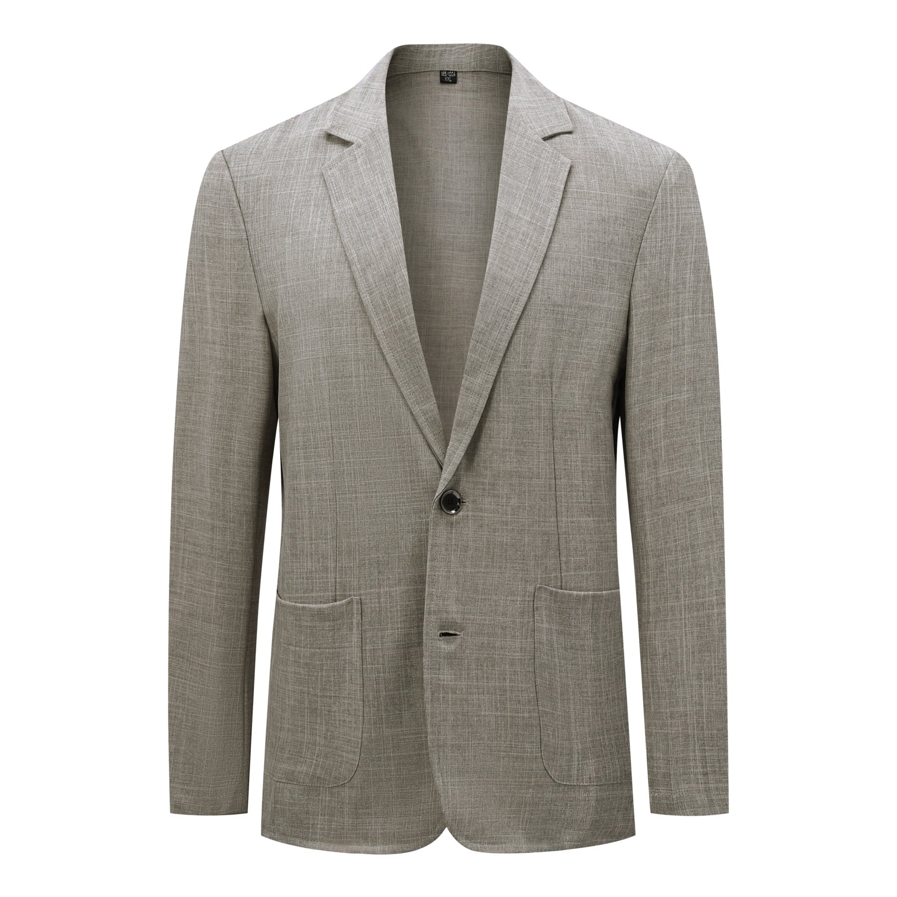Navy # Men's solid color linen blazer, notch lapel two-button casual regular fit jacket, lightweight breathable spring fall sport coat for daily wear, weddings and banquets, no back vent design, isolated on white background.