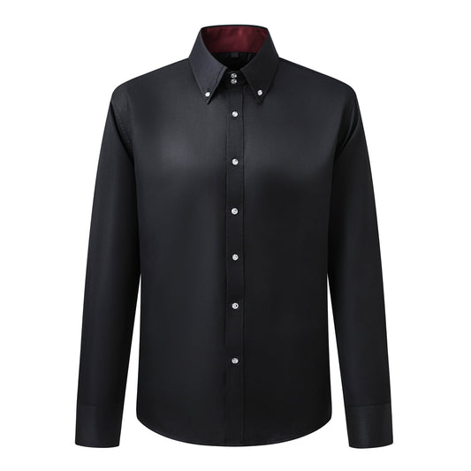 White # Men's non-iron slim fit dress shirt with button-down collar, crisp white business casual shirt for office commute, daily work, and formal events, isolated on white background.