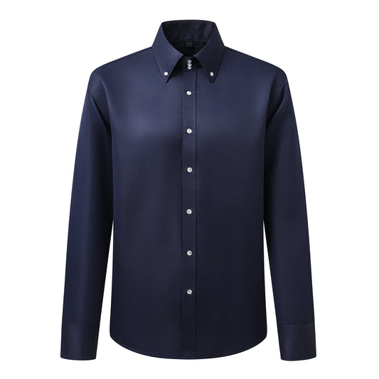 White # Men's non-iron slim fit dress shirt with button-down collar, crisp white business casual shirt for office commute, daily work, and formal events, isolated on white background.