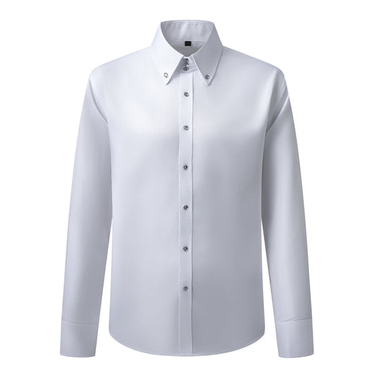 White # Men's non-iron slim fit dress shirt with button-down collar, crisp white business casual shirt for office commute, daily work, and formal events, isolated on white background.