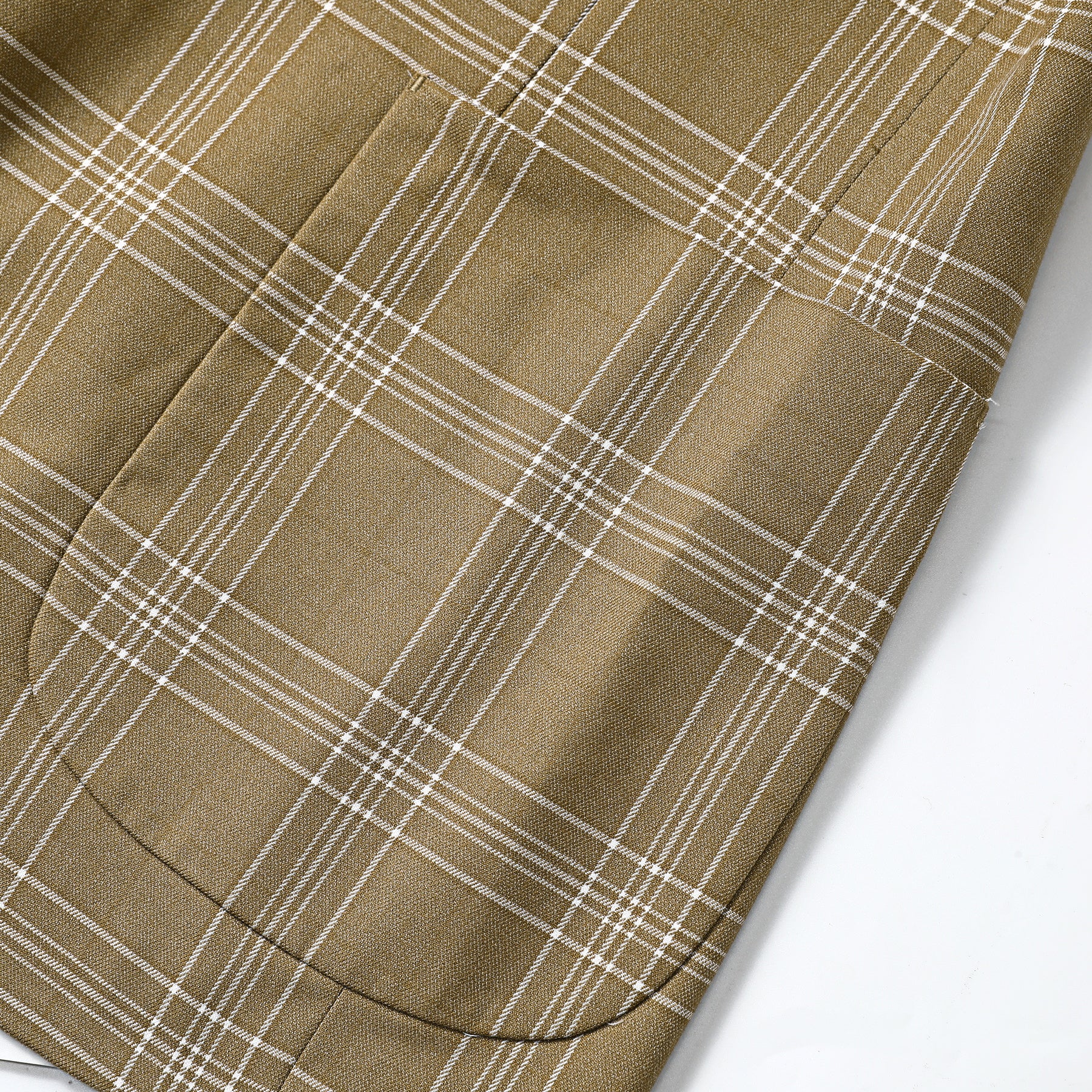 Brown Plaid # Men's slim fit plaid suit, formal checkered blazer jacket with matching trousers, vintage brown tartan two-piece set for business, wedding, prom, and daily office wear, isolated on white background.