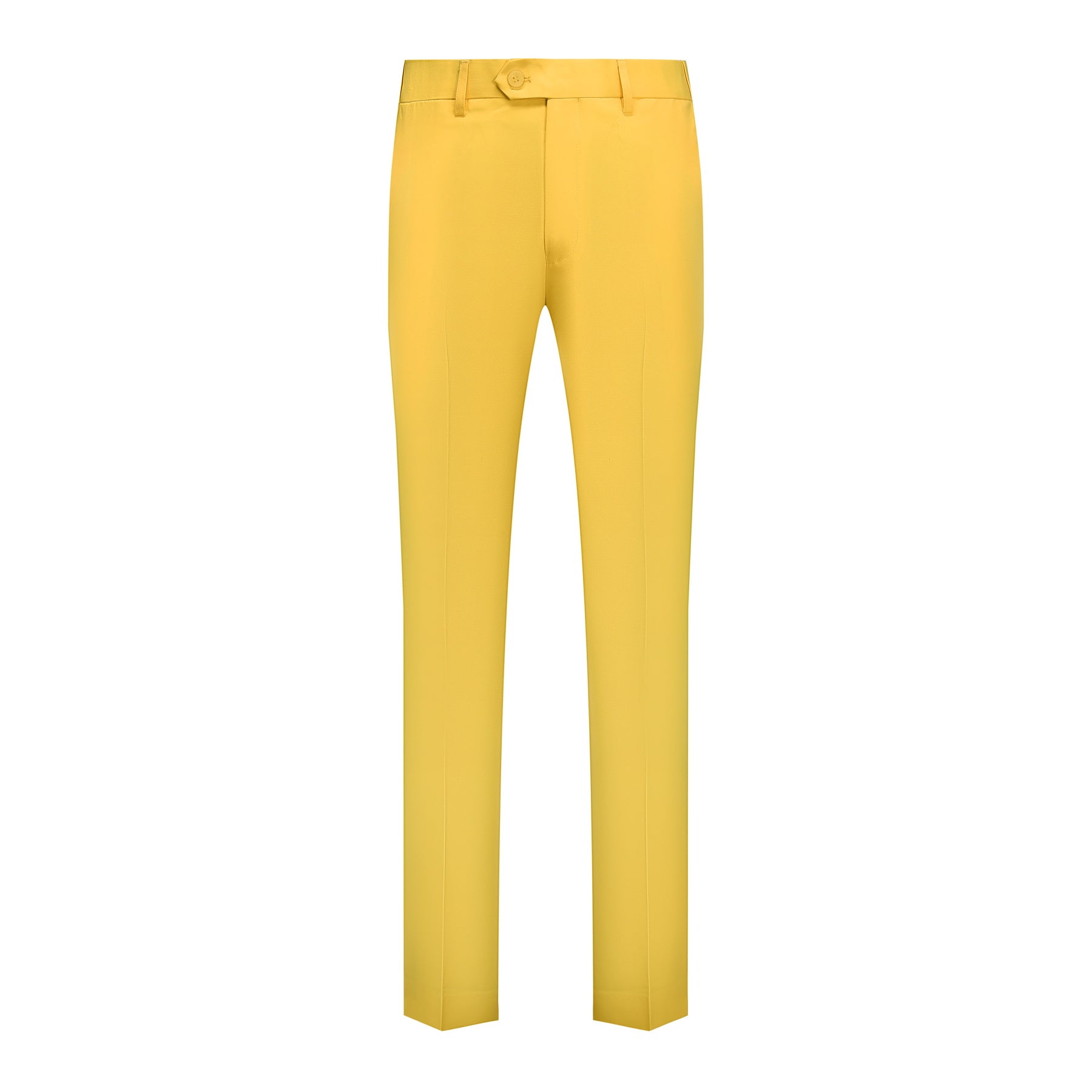 Yellow # Men's slim fit 2-piece suit set, solid yellow dress blazer and flat-front pants, single-breasted peaked lapel suit for casual business, wedding, prom and daily office wear, isolated on white background.