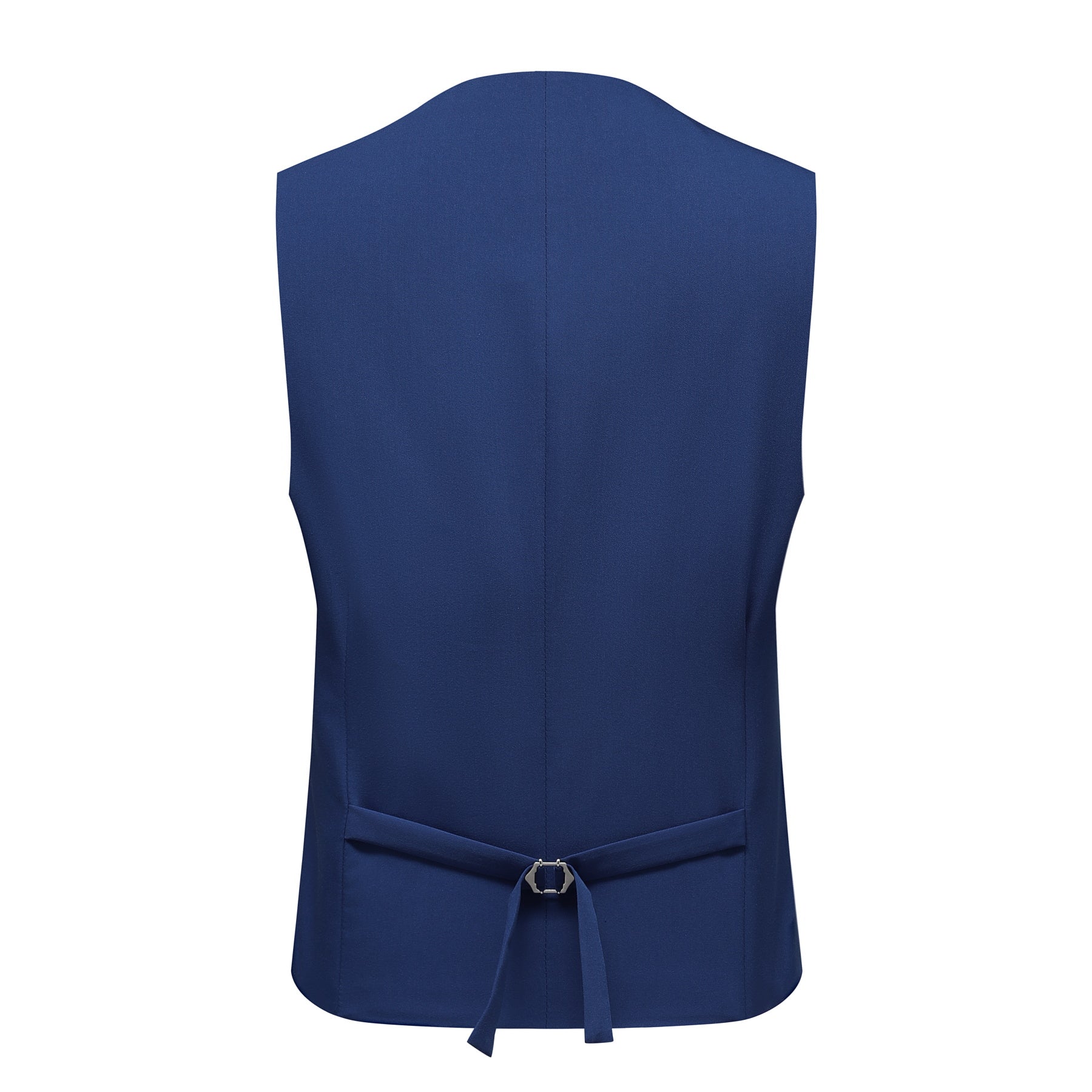 Navy # Men's 3-piece solid suit with two-button notched lapel and slim fit, navy blue formal blazer jacket with matching vest and flat-front trousers, single-breasted business suit for office, wedding, prom and daily wear, isolated on white background.
