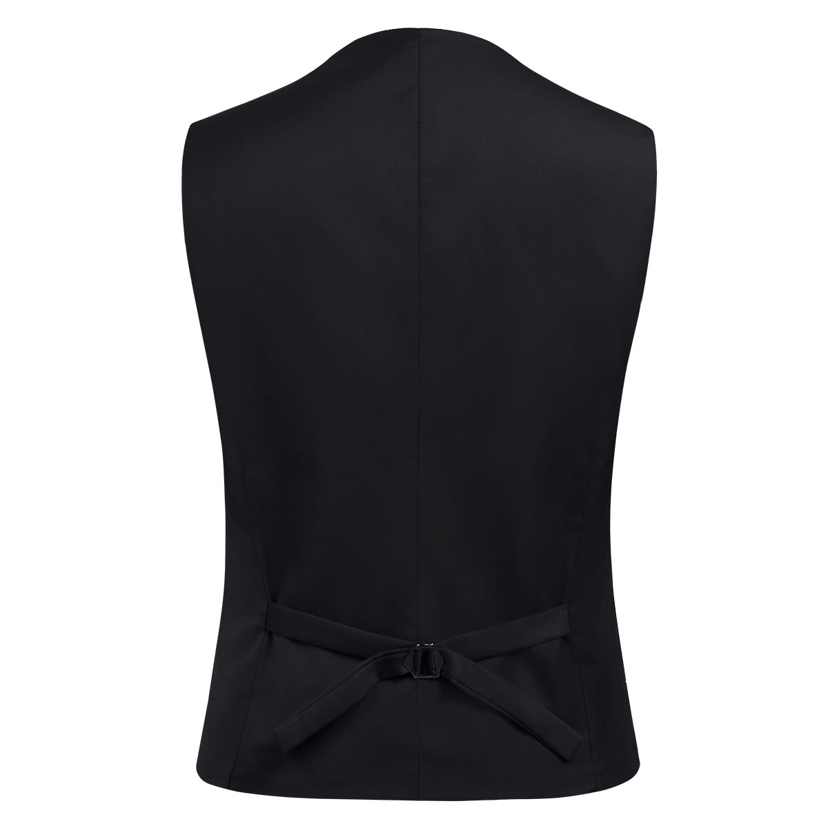 Black # Men's slim fit 3-piece suit with notched lapel and button closure, classic black formal blazer jacket with matching vest and flat-front trousers, elegant business casual wear for office, wedding, prom and daily events, isolated on white background.