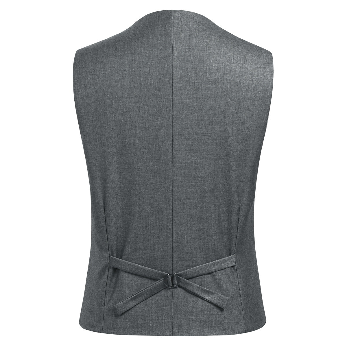Grey # Men's slim fit 3-piece suit with notched lapel and four-button cuffs, solid grey formal blazer jacket with matching vest and flat-front trousers, classic elegant business wear for office, wedding, prom and daily events, isolated on white background.