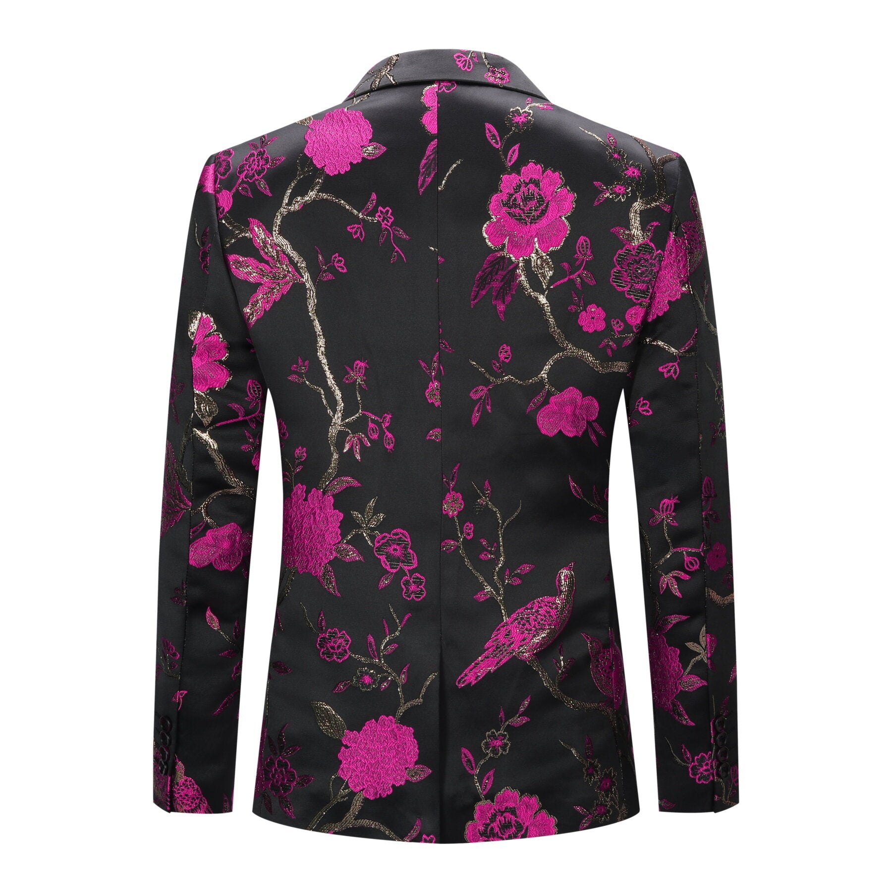 Rose Red # Men's one-button notched lapel embroidered blazer with single-breasted closure, rose red sport coat jacket with soft breathable polyester spandex fabric and excellent stitching for party, prom, banquet, show, festival and special occasions, isolated on white background.