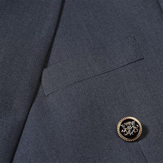 Dark Grey # Men's slim fit double breasted solid color suit, peaked lapel 2-piece formal blazer jacket with matching trousers, elegant dark grey business suit for office, wedding, prom and daily wear, isolated on white background.