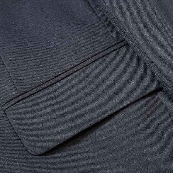 Dark Grey # Men's slim fit double breasted solid color suit, peaked lapel 2-piece formal blazer jacket with matching trousers, elegant dark grey business suit for office, wedding, prom and daily wear, isolated on white background.