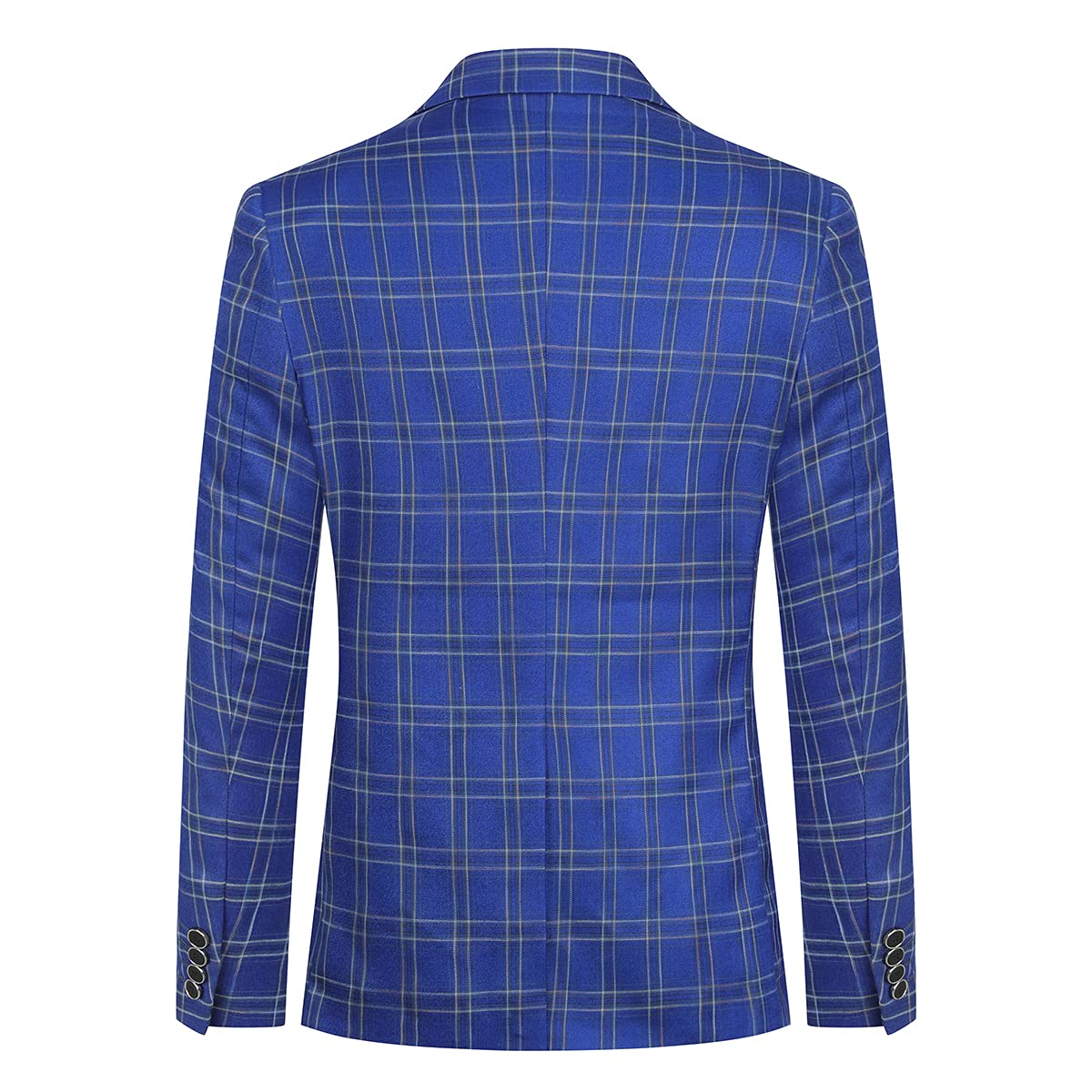 Blue # Men's slim fit plaid suit blazer, 1-button notched lapel sport coat with back vent and full lining, stylish blue tartan jacket for wedding, prom, business, party and daily wear, isolated on white background.