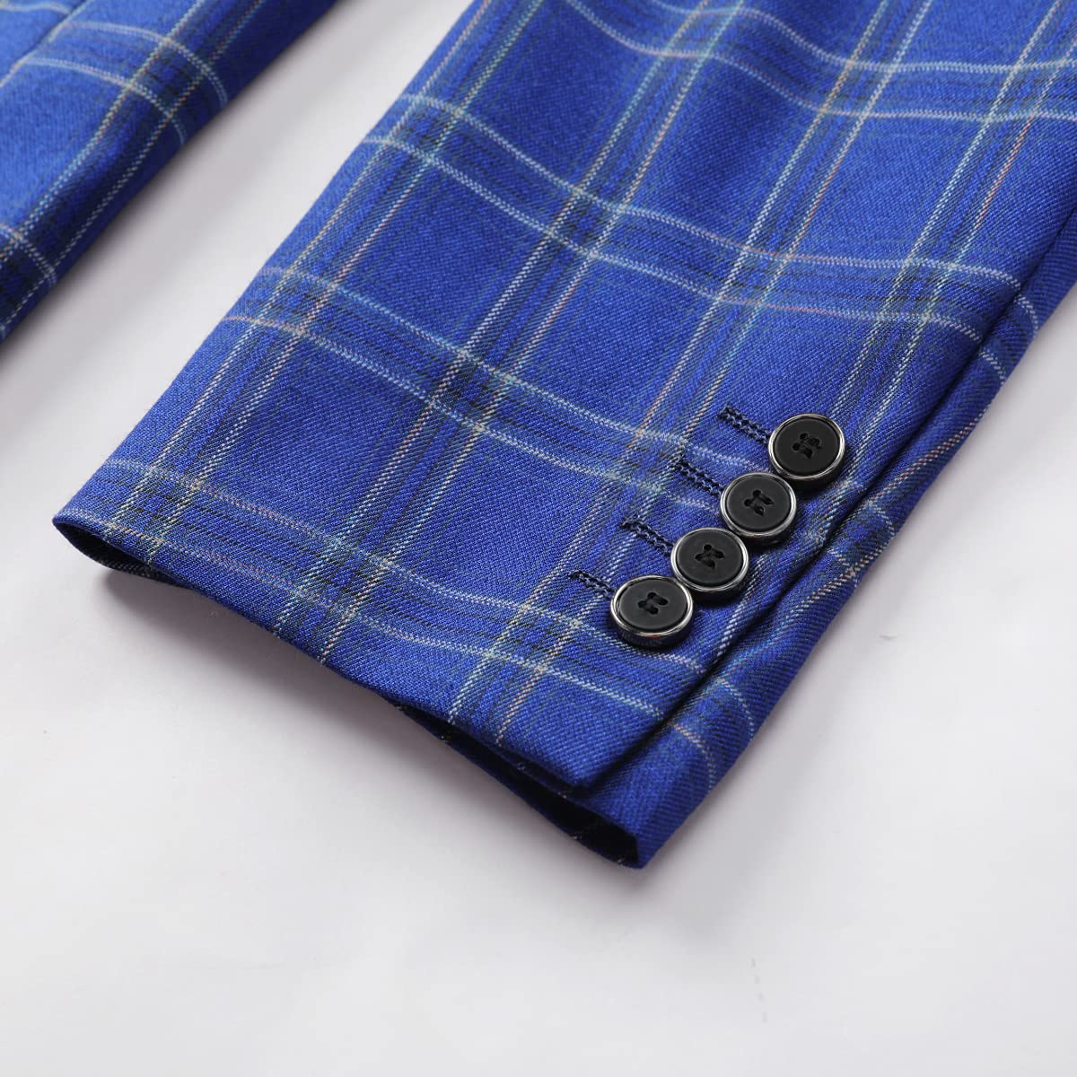 Blue # Men's slim fit plaid suit blazer, 1-button notched lapel sport coat with back vent and full lining, stylish blue tartan jacket for wedding, prom, business, party and daily wear, isolated on white background.