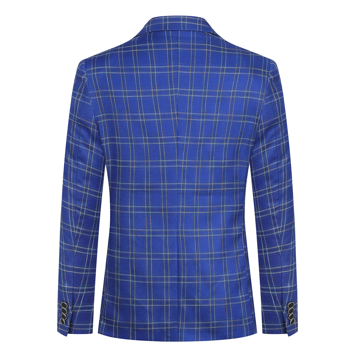 Blue # Men's slim fit plaid stripe suit, 2-piece casual blazer jacket with matching trousers, notched lapel single-breasted design in blue checkered pattern, versatile business and casual wear for office, wedding, party and daily events, isolated on white background.