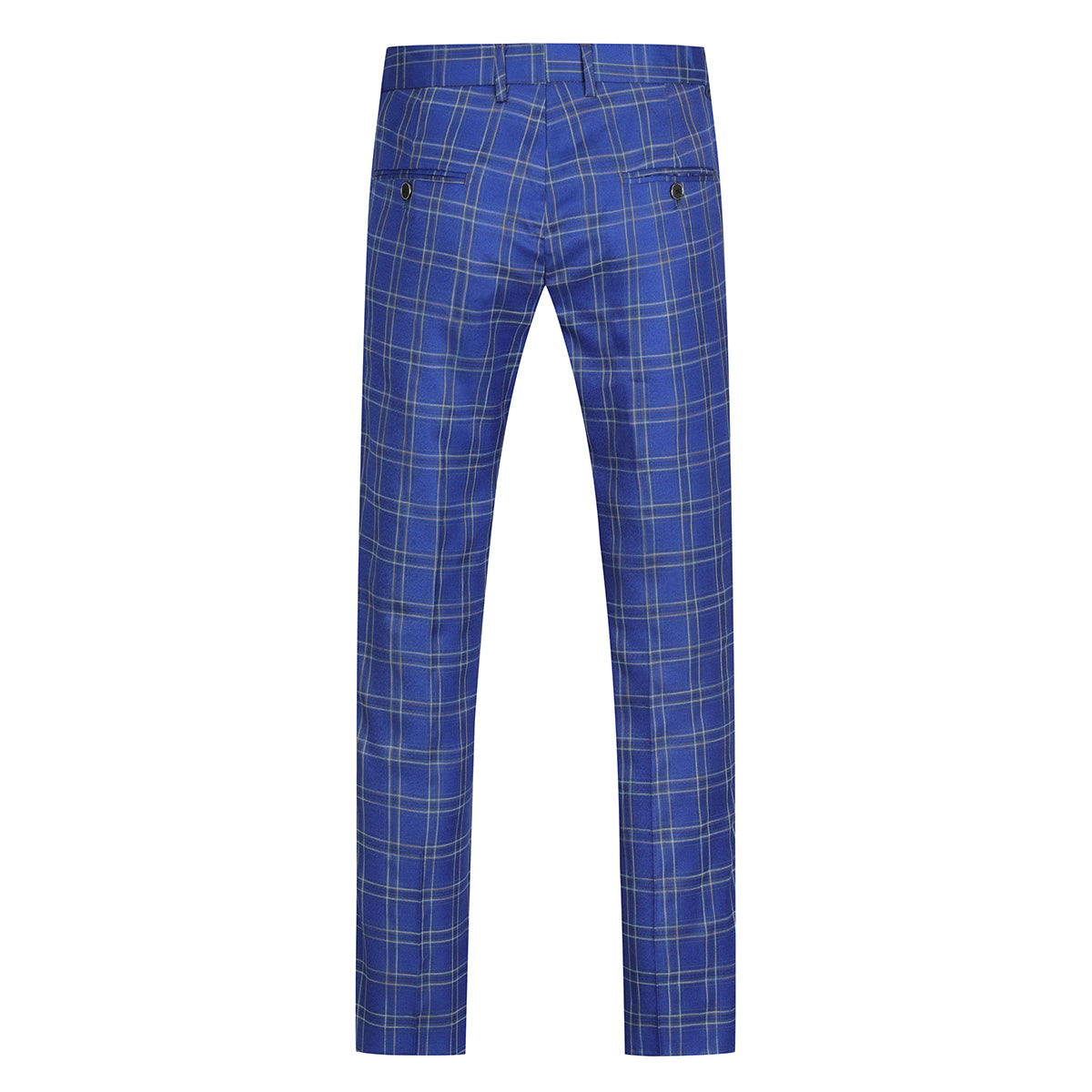 Blue # Men's slim fit plaid stripe suit, 2-piece casual blazer jacket with matching trousers, notched lapel single-breasted design in blue checkered pattern, versatile business and casual wear for office, wedding, party and daily events, isolated on white background.