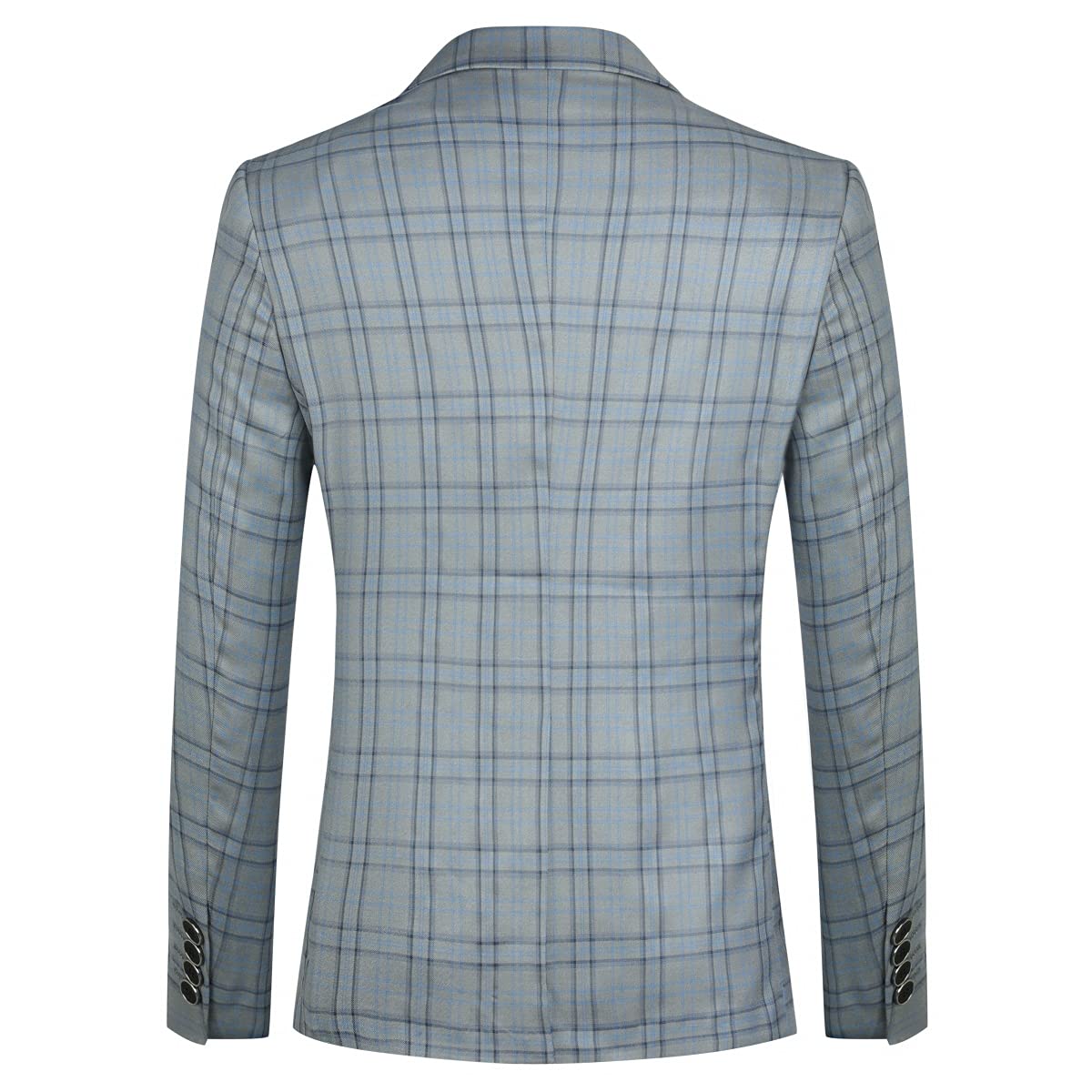 Grey # Men's slim fit 1-button plaid suit blazer, single-breasted notched lapel sport coat with tweed-style checkered pattern, versatile grey plaid jacket for business, wedding, prom, party, banquet and daily wear, isolated on white background.