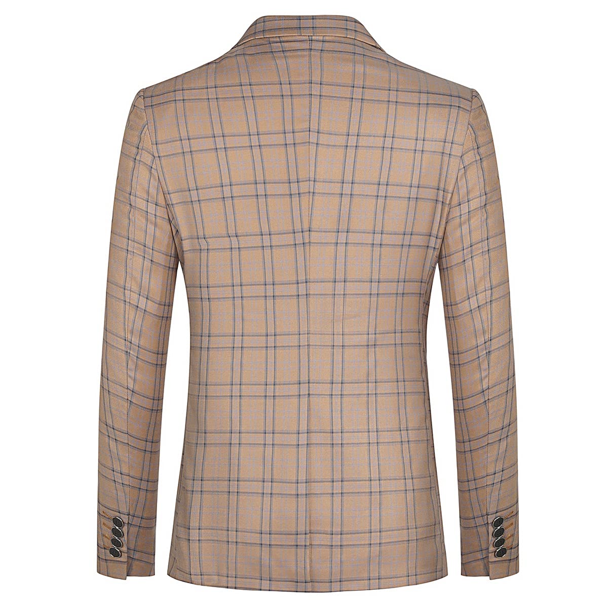 Dark Khaki # Men's slim fit plaid suit blazer, 1-button notched lapel single-breasted sport coat jacket with stylish tartan pattern, versatile dark khaki checkered blazer for wedding, prom, business, party and daily wear, isolated on white background.