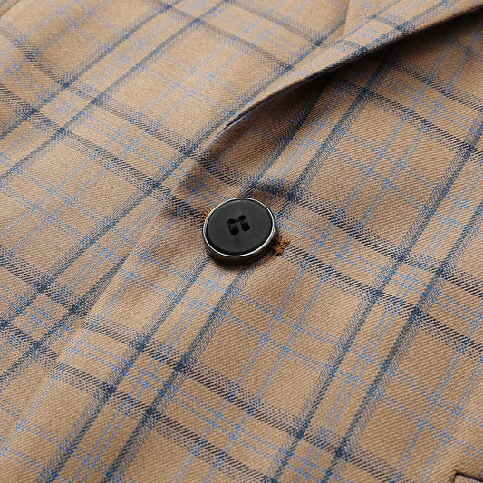 Dark Khaki # Men's slim fit plaid suit blazer, 1-button notched lapel single-breasted sport coat jacket with stylish tartan pattern, versatile dark khaki checkered blazer for wedding, prom, business, party and daily wear, isolated on white background.