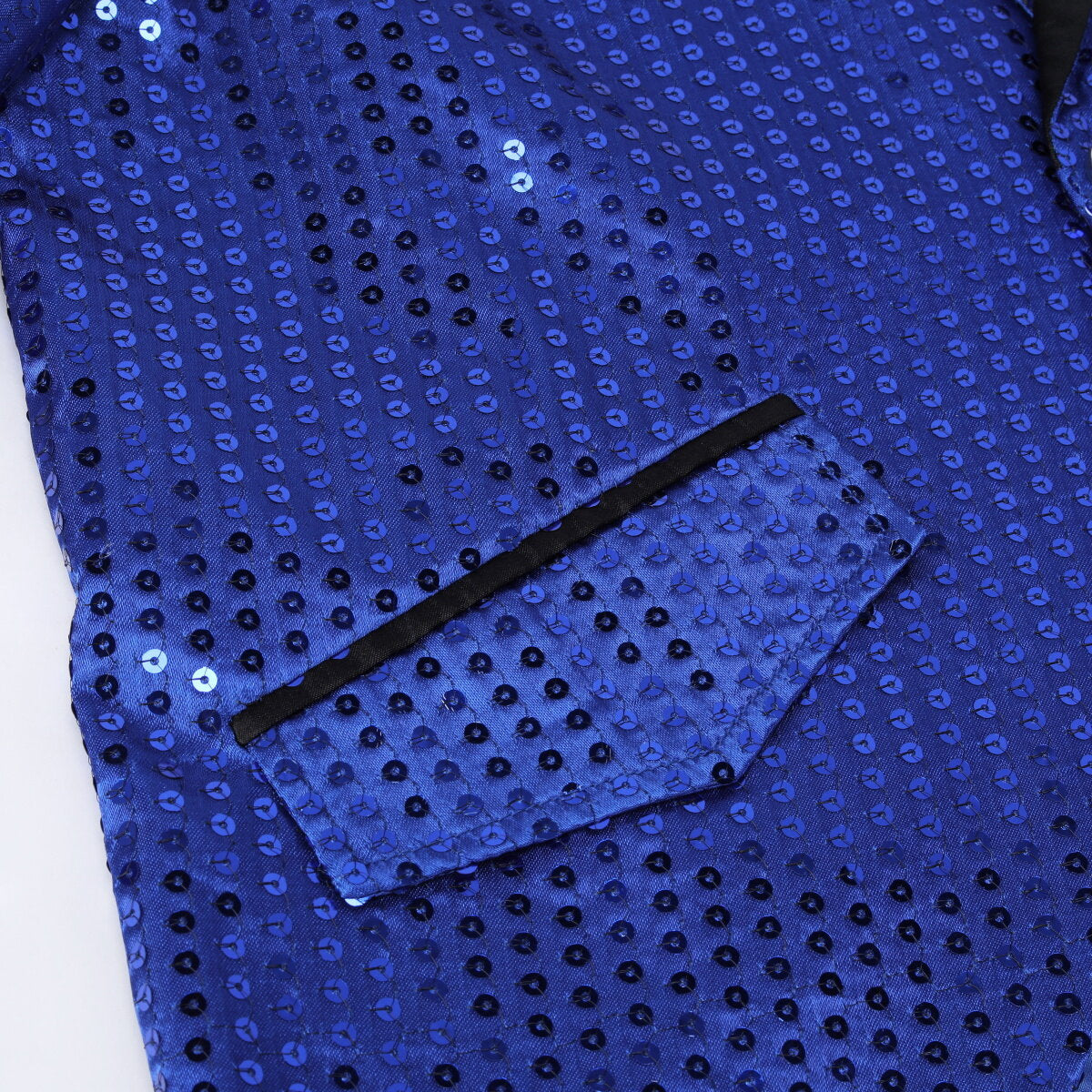 Blue # Men's slim fit sequin decorated swallowtail coat with peaked lapel and single-breasted button closure, blue sparkle tuxedo tailcoat with shining sequins for party, prom, stage performance, wedding and special events, isolated on white background.