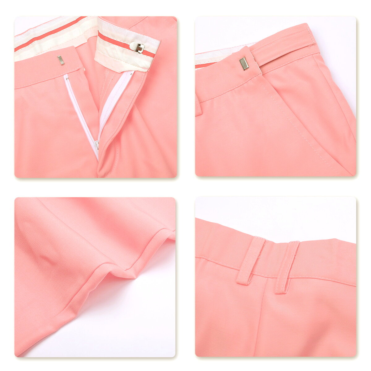 2-Piece Slim Fit Casual Pink Suit - CloudstylePink # Men's slim fit 2-piece casual suit with peaked lapel and button closure, pink formal blazer jacket with four-button cuffs and matching flat-front trousers with extended waist strap and slanted side pockets, elegant polyester viscose blend suit for business, wedding, prom and daily wear, isolated on white background.