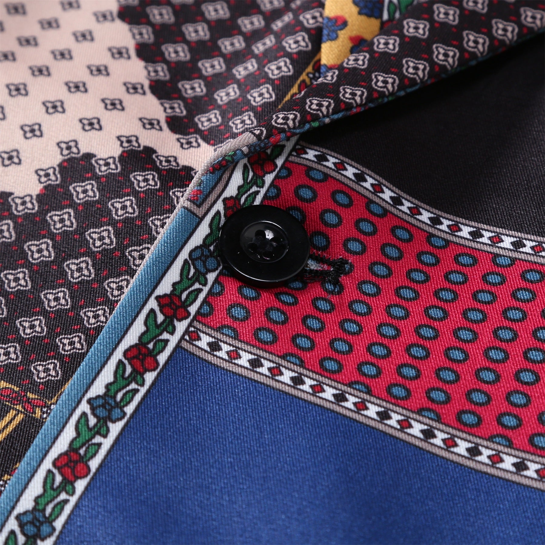 Multi-color # Men's slim fit 2-piece ethnic style print suit with two-button peaked lapel and single-breasted closure, multi-color plaid and stripe patterned blazer jacket with four-button cuffs and fully lined interior, matching flat-front trousers for party, dinner, wedding and casual formal events, isolated on white background.