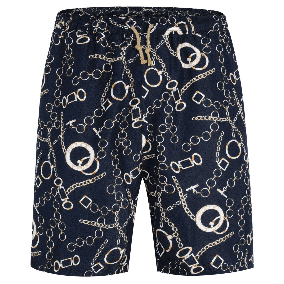 Navy # Men's slim fit 2-piece floral print suit with notched lapel and four-button cuffs, navy patterned blazer jacket with matching flat-front trousers with extended waist strap for wedding, prom, party and formal occasions, isolated on white background.