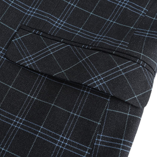 Black # Men's slim fit 1-button plaid suit blazer, single-breasted notch lapel sport coat with tweed checkered pattern, black tartan jacket for wedding, prom, business, party and daily wear, isolated on white background.