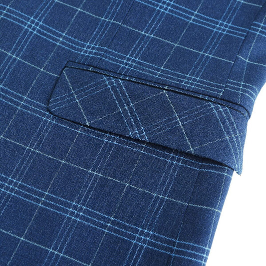 Navy # Men's slim fit plaid suit blazer, 1-button notch lapel single-breasted sport coat jacket with full lining, tailored navy checkered tweed blazer for wedding, prom, business, party and daily wear, isolated on white background.
