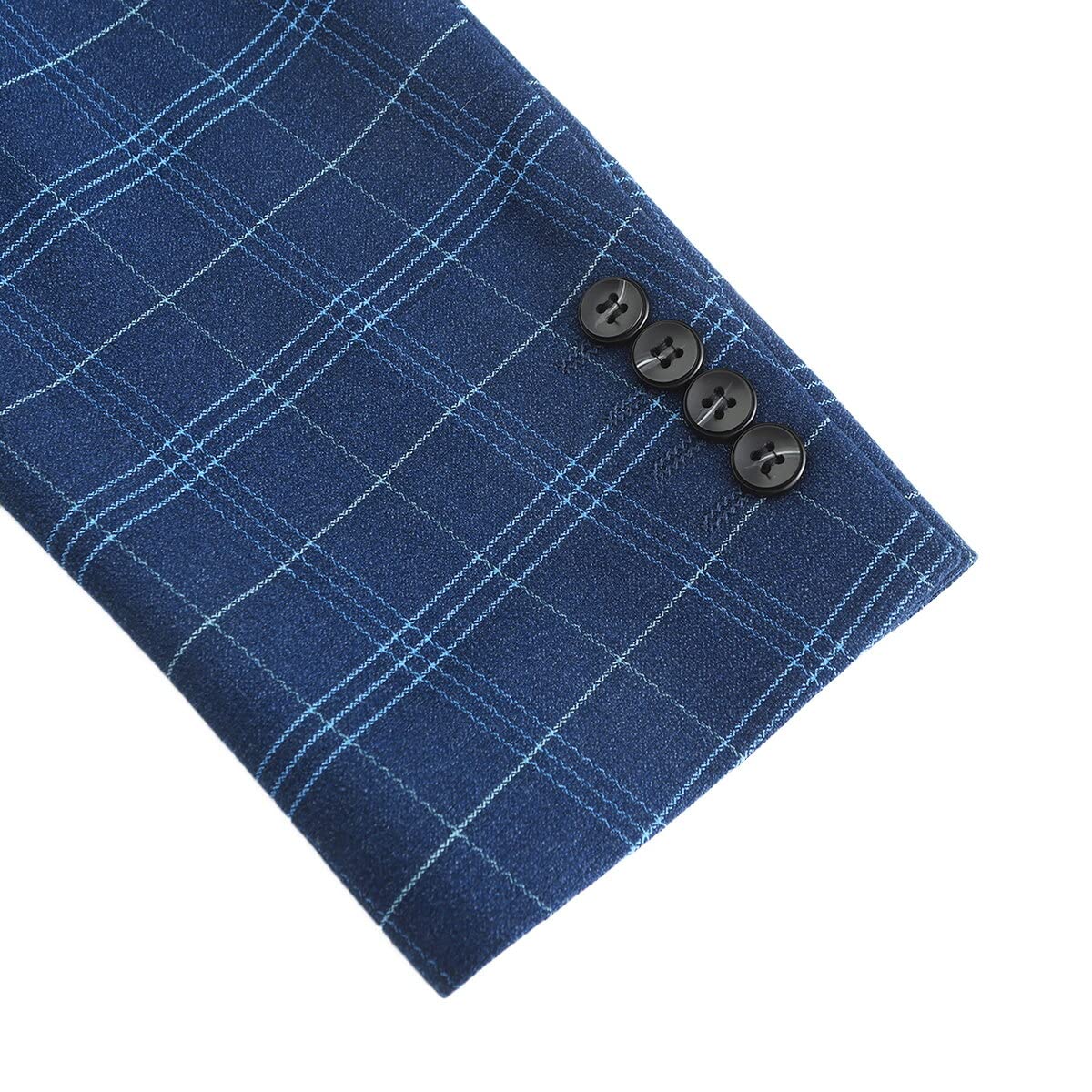 Navy # Men's slim fit plaid suit blazer, 1-button notch lapel single-breasted sport coat jacket with full lining, tailored navy checkered tweed blazer for wedding, prom, business, party and daily wear, isolated on white background.