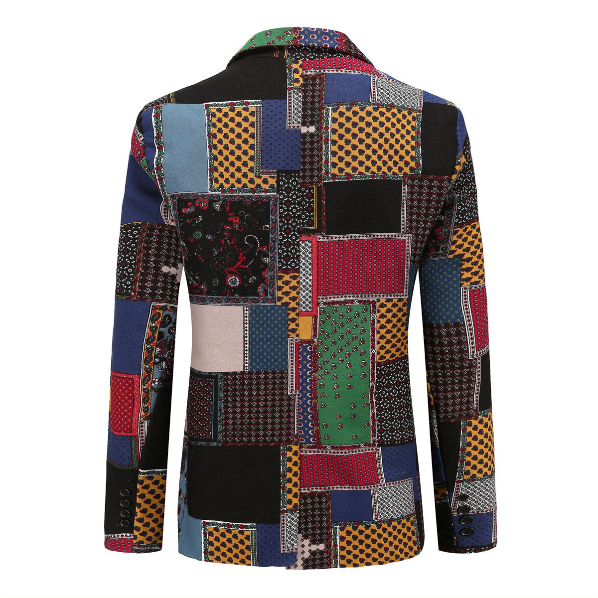 Navy # Men's ethnic style two-button casual blazer with notch lapel and single-breasted closure, soft and comfortable polyester spandex sport coat jacket for party, prom, banquet, performance and daily wear, isolated on white background.