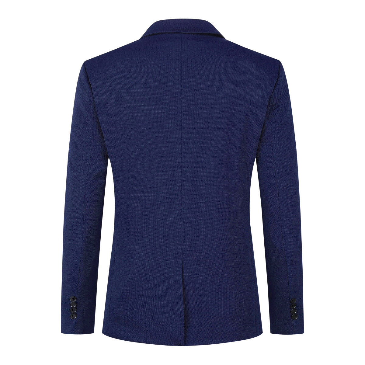 Dark Blue # Men's slim fit 1-button sport coat with notched lapel and single-breasted closure, dark blue business daily blazer with 4-button cuffs, padded shoulders, 2 side jet pockets and 1 inner pocket, lightweight breathable polyester suit jacket for business, office, wedding, prom and daily wear, isolated on white background.